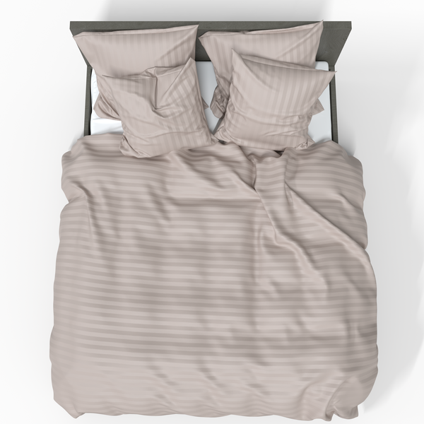 Handmade Luxurious Premium Striped Satin Cotton Duvet Cover | Mushroom