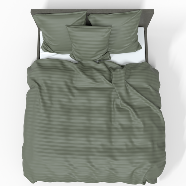 Handmade Luxurious Premium Striped Satin Cotton Bedding Set | Olivine