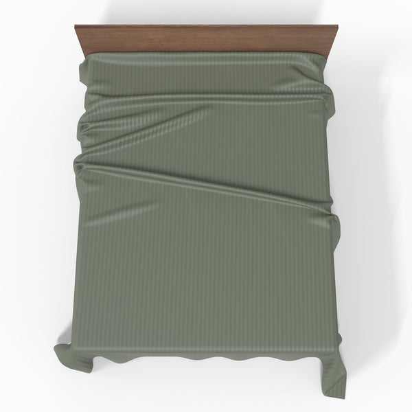 Handmade Luxurious Premium Striped Satin Cotton Flat Sheet | Olivine