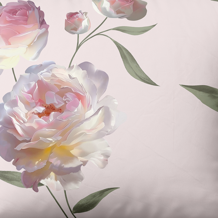 Rankų darbo medvilninis antklodės užvalkalas | Blush Peony