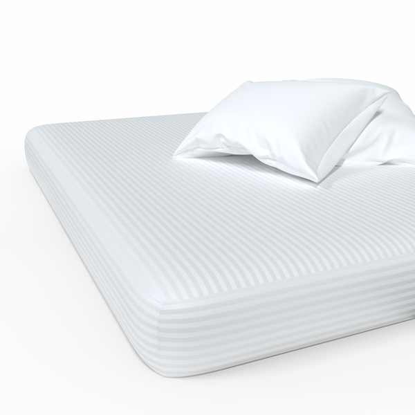 Handmade luxury Premium striped satin cotton sheet with elastic | White